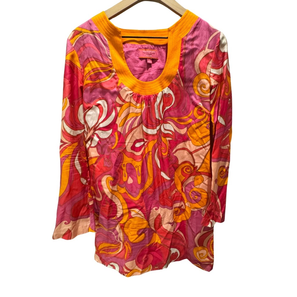 Vintage Trina Turk and Banana Republic Women's Pink and Orange Swirl Tunic dress